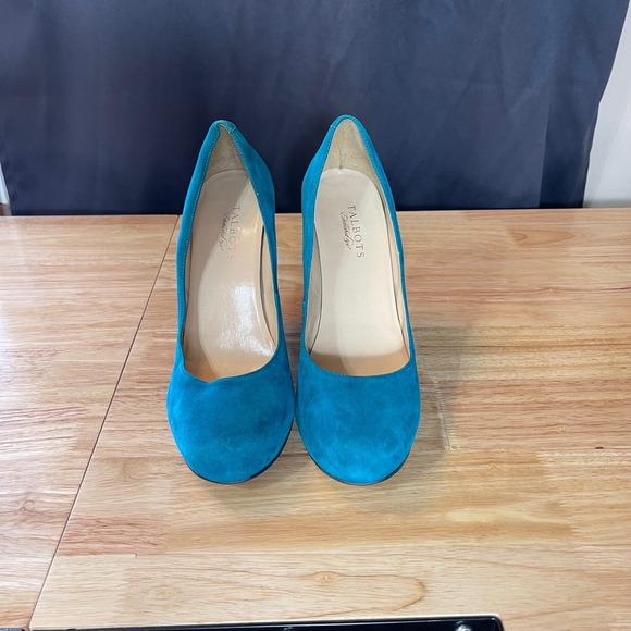 Talbots Shoes - Talbots Teal Blue Suede Pumps Round Toe Stiletto Heels Made in Brazil 10W